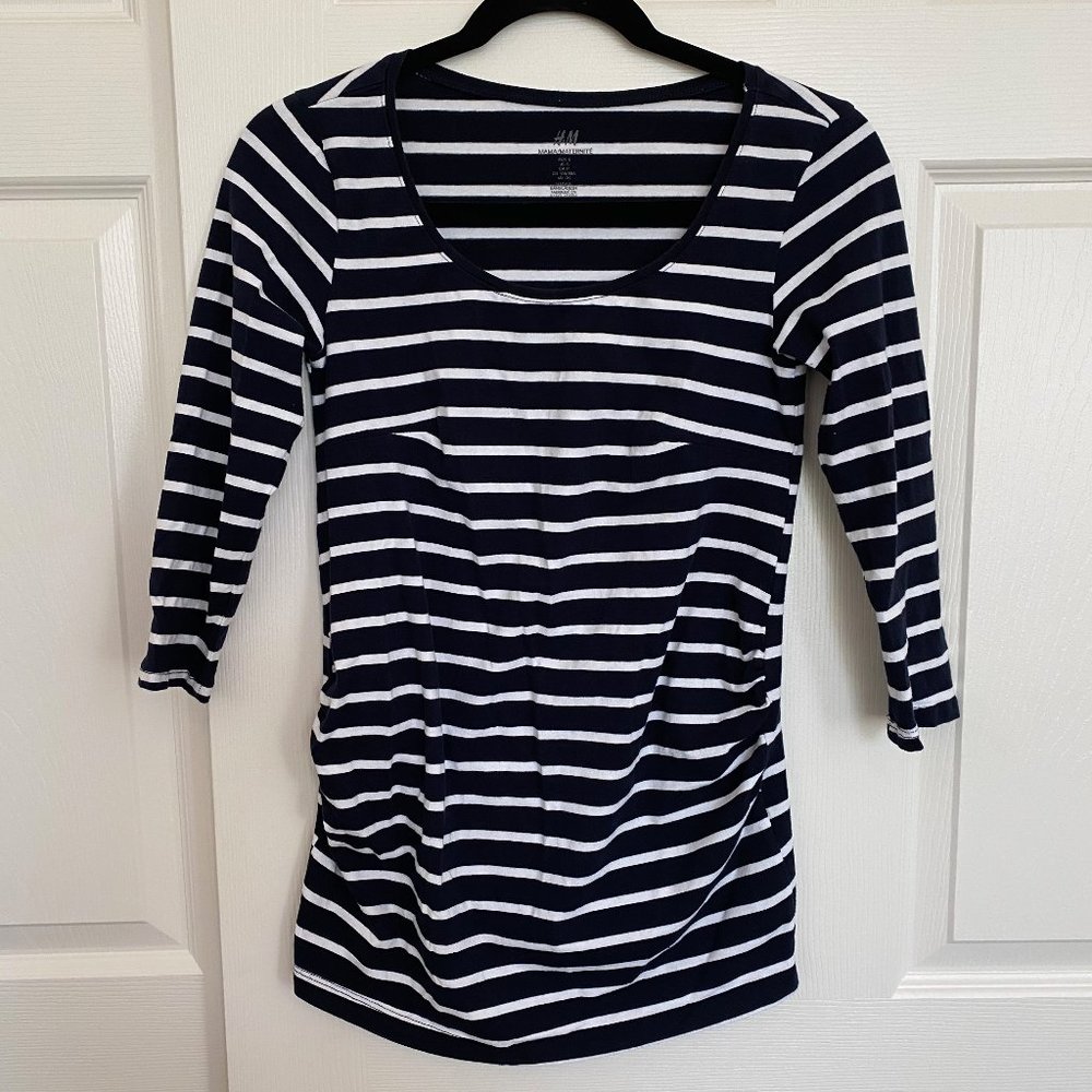 H&M MAMA 3/4 Length Striped Sleeve Top - Small